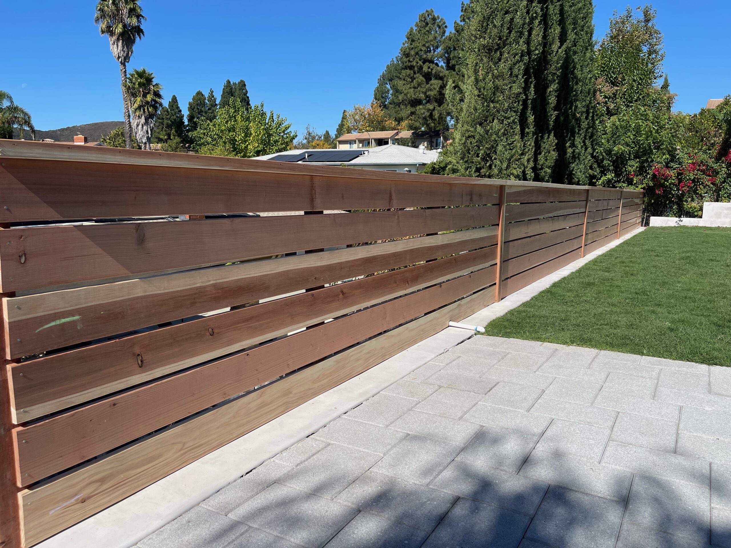 3 foot tall Horizontal Redwood Fence with Cap