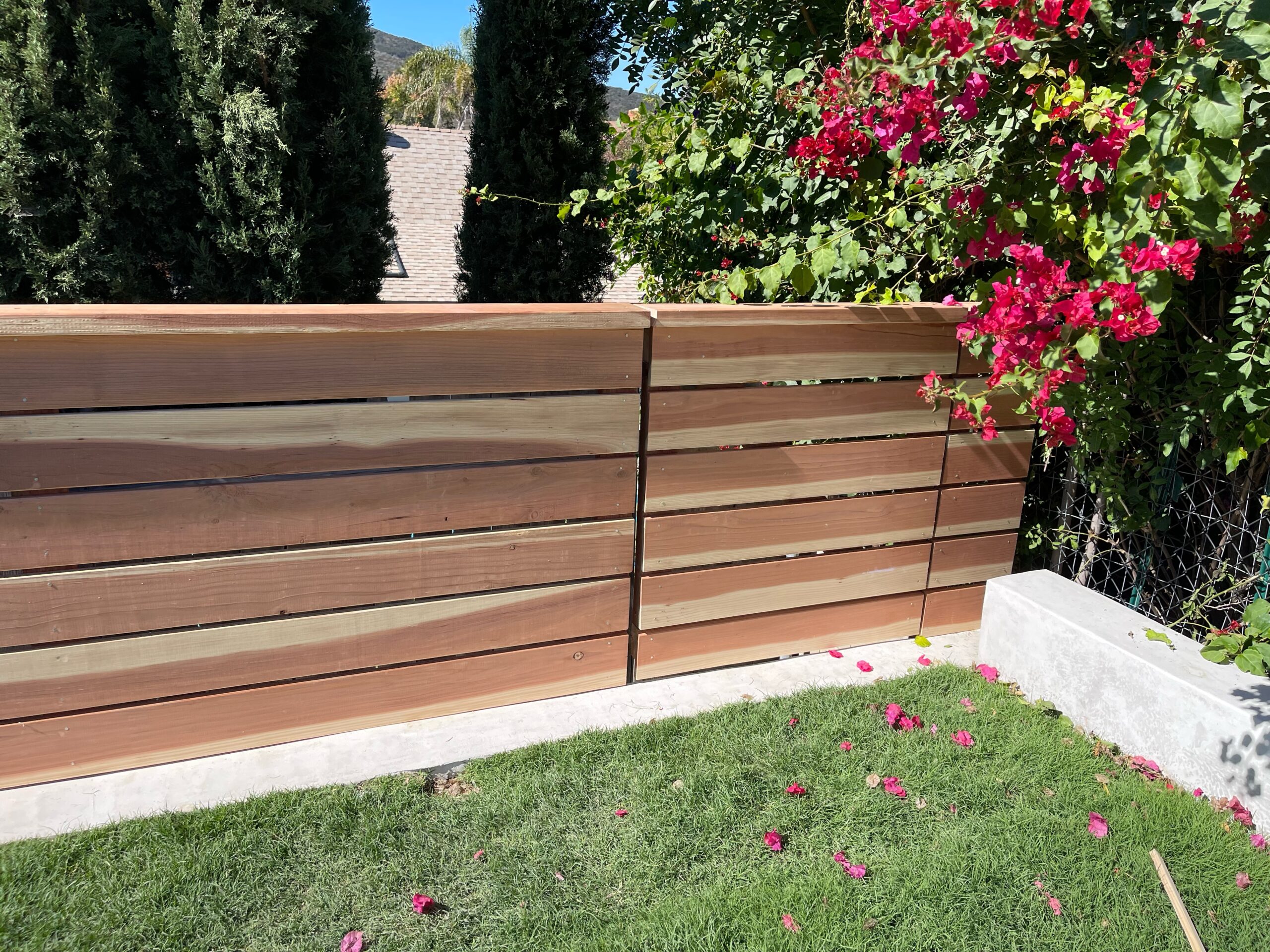 3_ tall Horizontal redwood fence with custom Gate